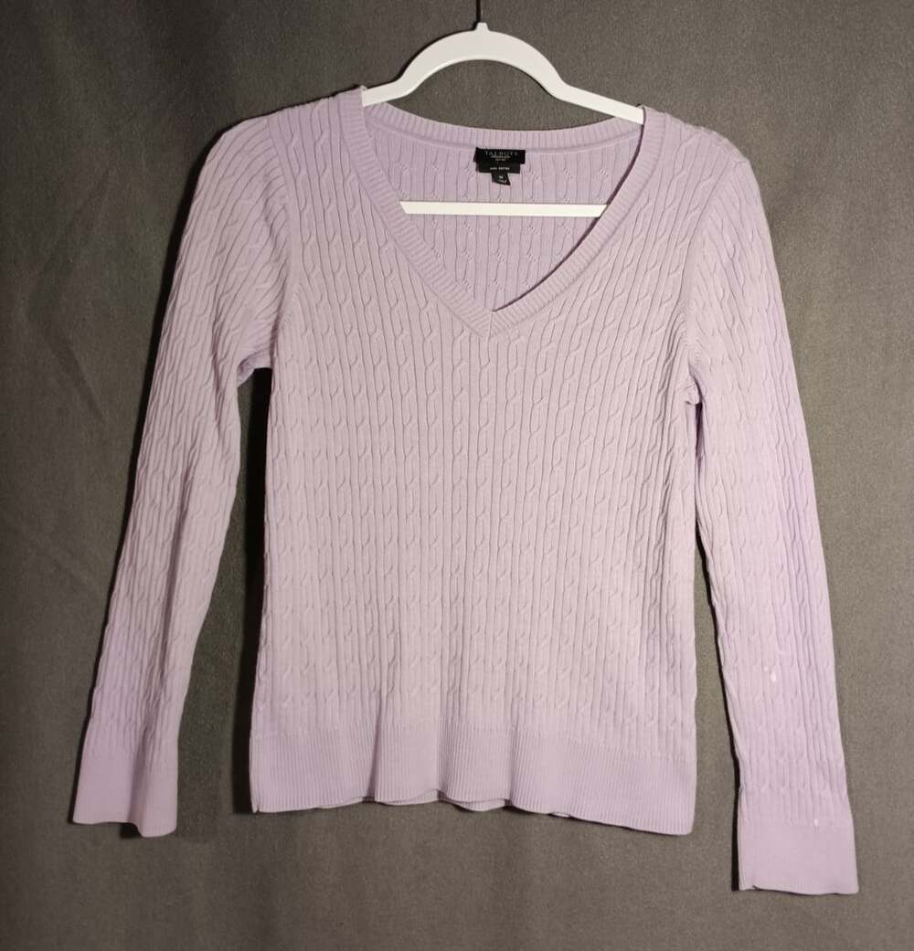 Talbots Dusty Lavender Pima Cotton Cable Knit V Neck Sweater Medium DIY Project